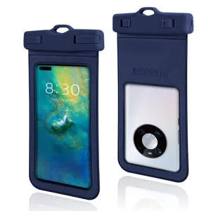 Universal waterproof phone pouch with transparent window and secure lock for outdoor swimming.