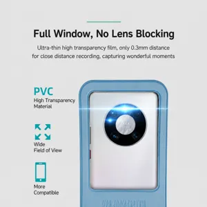 Universal waterproof phone pouch bag with clear large window for swimming and drifting.