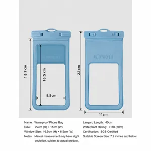 Universal waterproof phone pouch for swimming and diving, clear window dry bag case with lanyard.