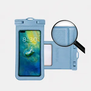 Universal waterproof phone case pouch for swimming, diving and beach travel. Clear dry bag.