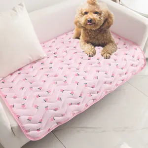 Summer pet cooling mat breathable ice silk dog cat mat pink peach pattern sofa cushion