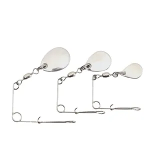 Silver fishing spinner blades metal lure accessories with swivels and snap pins set.