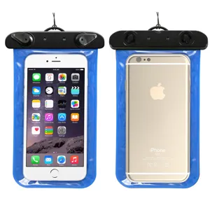 Universal waterproof phone pouch bag with secure seal and lanyard for swimming and beach.