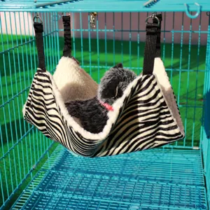 Pet hanging hammock cozy fleece cage bed for cats and small animals with zebra pattern design