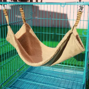 Pet hanging hammock, cozy plush cat sleeping bag for cage, warm small animal resting bed.