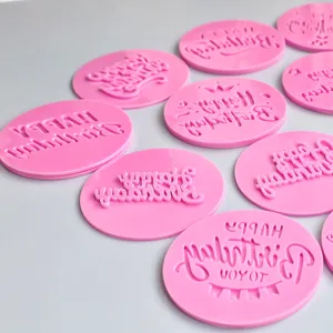 Lot de 7 tampons à biscuits roses Joyeux Anniversaire moules à fondant pour gâteaux