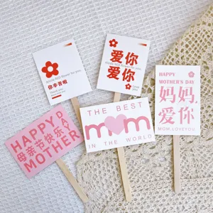 Mother's Day Cake Topper Collection Pink Flower Mom Theme Acrylic Paper Card Ribbons For Festive Baking Party Decorations