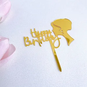 Gold acrylic Happy Birthday cake topper silhouette design party dessert decoration