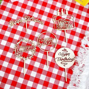 Hölzerne Happy Birthday Tortenaufsätze Set, 5 einzigartige Designs für Kuchen Party.