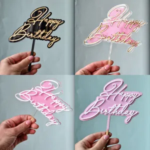 Décoration de Gâteau Happy Birthday en Acrylique Double Couche Style Ins Or Noir Rose Blanc Décoration de Dessert pour Fête d'Anniversaire