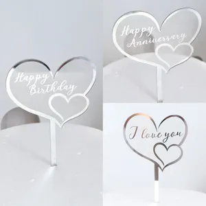 Acrylic heart cake topper for birthday, anniversary, and wedding party decorations.