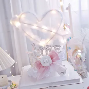 Saint Valentin gateau topper coeur nuage lumiere perle noeud camele de fete decor cadeau doux
