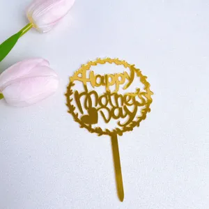 Gold acrylic Happy Mother's Day cake topper for celebratory dessert party decoration.
