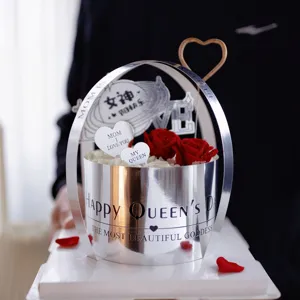 Fête des mères gâteau topper ensemble arc argent rose fleur décoration boîte cadeau