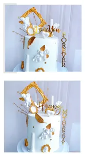 Close-up detail van de luxueuze barokke gouden engelen taart topper set mooi ontwerp.
