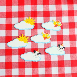 Toppers de tarta de nube, tarjetas con nombre escribibles, decoración de sol y panda para fiestas.