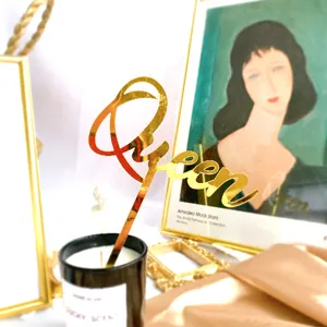 Gold acrylic Queen cake topper decorative party sign for mother day celebration dessert