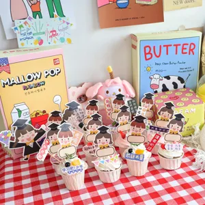 Set de adornos para tarta de graduación, adorables carteles de graduados de dibujos animados.
