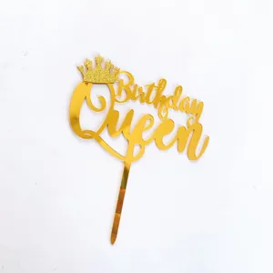Gold acrylic birthday queen cake topper detail closeup crown design celebration party decor