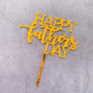 Gold acrylic Happy Fathers Day DAD cake topper for dad party dessert table decoration.
