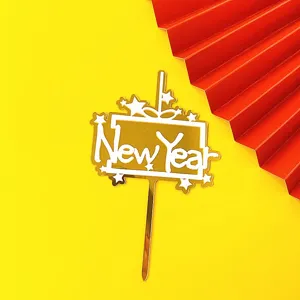 Gold acrylic New Year cake topper party decoration happy new year glitter cake insert