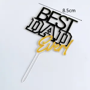 Acrylic Best Dad Ever cake topper for Father's Day celebration party dessert decoration black gold