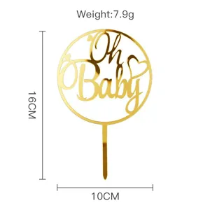 Χρυσό Ακρυλικό Oh Baby Cake Topper για Διακόσμηση Πάρτι Γενεθλίων και Τραπέζι 16x10cm