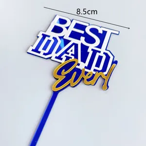 Acrylic Best Dad Ever cake topper in blue and gold, perfect for Father's Day party.