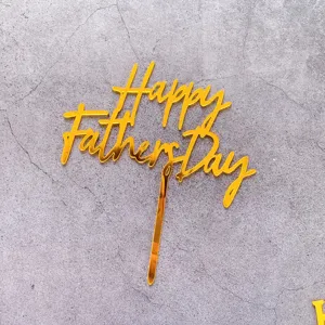 Gold acrylic Happy Father's Day cake topper detail shot, perfect for dad party celebration.