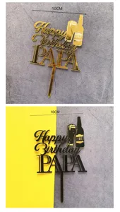 Acrylic Happy Birthday PAPA cake topper with beer design, perfect for Father's Day party.
