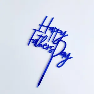 Blue acrylic Happy Fathers Day cake topper for dad party celebration baking dessert decoration.