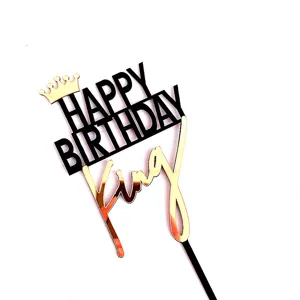 Acrylic Gold King Crown Happy Birthday Cake Topper Insert for Party Decoration