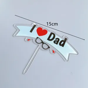 Acrylic Father's Day cake topper detail shot, showing clear printing and 15cm size.
