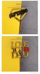 Acrylic Father's Day Cake Topper Gold Mirror Finish Dad Birthday Party Dessert Decor