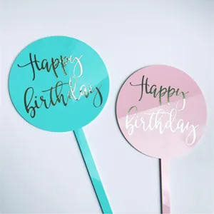 Runder Acryl Tortenaufleger Happy Birthday Kuchendekoration Geburtstag Deko Topper