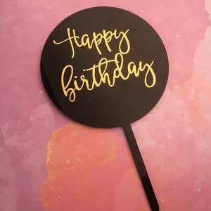 Schwarzer runder Acryl-Kuchendeckel mit goldener Aufschrift zum Geburtstag Party Dekoration