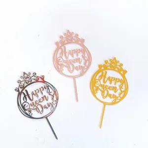 Acrylic Queen Crown Cake Topper Happy Queens Day Cake Insert Party Baking Decoration