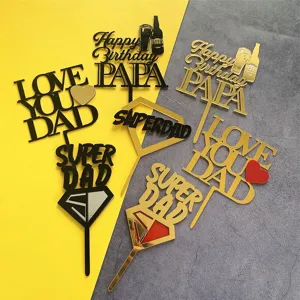 Acrylic Father's Day Cake Topper Papa Birthday Cake Decoration Super Dad Love You Dad Beer Shield Style Party Baking Supplies