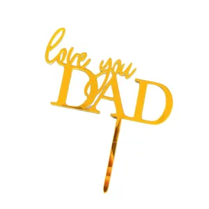 Gold acrylic Love You Dad cake topper for Father's Day celebration party dessert decor