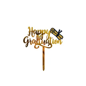 Gold Acryl Happy Graduation Tortenaufleger fuer Abschlussfeier Party Dekoration.