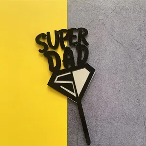 Black acrylic Super Dad cake topper for Father's Day party baking decoration and celebration.