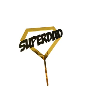 Gold acrylic Super Dad cake topper for Father's Day party baking celebration dessert insert.