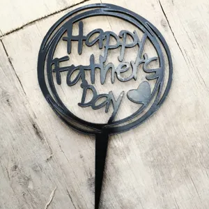 Black acrylic Happy Fathers Day cake topper for dad party celebration dessert decor