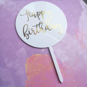 Runder weißer Acryl Happy Birthday Kuchenaufsatz gold Schrift Party Deko Zubehör