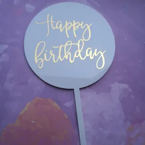 Runder Acryl Kuchen Topper mit goldener Aufschrift fuer Geburtstag Party Torte Dekoration
