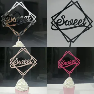 Acrylic cake topper with geometric diamond frame and sweet text for birthday party dessert decoration