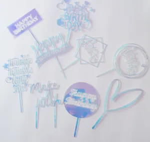Holografischer Acryl Kuchenaufsatz Set Klare Party Cupcake Dekorationen Geburtstag