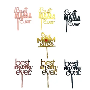 Acrylic Best Mom Ever Cake Topper Rose Gold Gold Black Crown Heart Cake Decoration For Mother Day Birthday Party