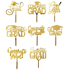 Acrylic Graduation Cake Toppers Gold Silver Mirror Graduation Cap Congrats Grad Party Decorations For Cake Congrats Grad Ceremony