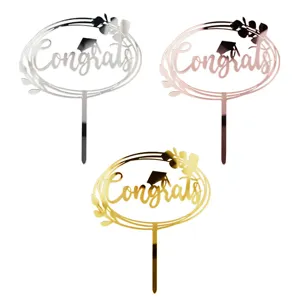 Acryl Abschlussfeier Kuchenstecker Congrats Graduate 2026 Party Deko Gold Silber Roségold Spiegelglanz Tortendeko